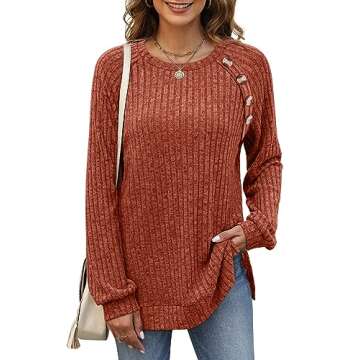 Bofell Fall Outfits for Women 2024 Lightweight Valentines Day Sweaters Shirts Side Split Crewneck Sw...