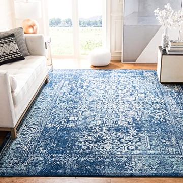 SAFAVIEH Evoke Collection Area Rug - 9' x 12', Navy & Ivory, Perfect for High Traffic Areas