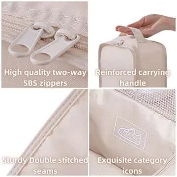 TIANZONG Travel Shoe Bag with Handle Holds 2 Pairs of Shoes, Shoe Packing Cubes for Travel (Beige, 2 Pack)