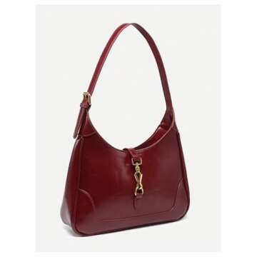 RoseSeek Women's PU Leather Clasp Shoulder Bag Adjustable Strap Vintage Hobo Handbags Purse Burgundy one-size