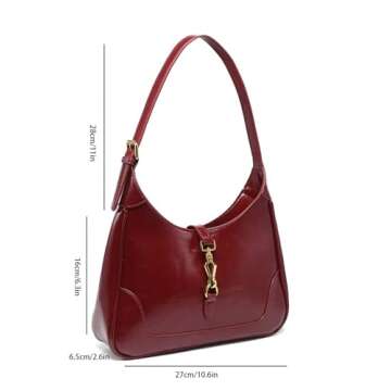 RoseSeek Women's PU Leather Clasp Shoulder Bag Adjustable Strap Vintage Hobo Handbags Purse Burgundy one-size