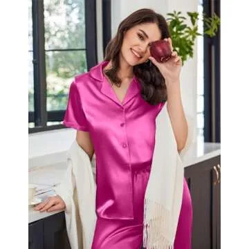 Ekouaer Women's Satin Pajamas Silk Capri Pjs Set