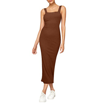 Shop Verdusa Women's Stylish Midi Tank Dress in Brown