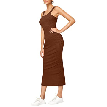 Shop Verdusa Women's Stylish Midi Tank Dress in Brown