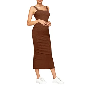 Shop Verdusa Women's Stylish Midi Tank Dress in Brown