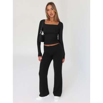 Trendy Queen Womens Long Sleeve Shirts Going Out Basic Crop Tops Fashion Y2k Workout Clothes Square ...