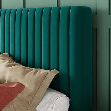 Allewie Queen Velvet Bed Frame with Adjustable Headboard