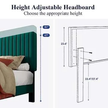 Allewie Queen Velvet Bed Frame with Adjustable Headboard