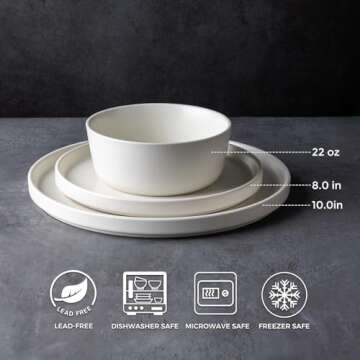 AmorArc Ceramic Dinnerware Sets of 6, Modern Flat Stoneware Plates and Bowls Sets,Chip and Crack Res...