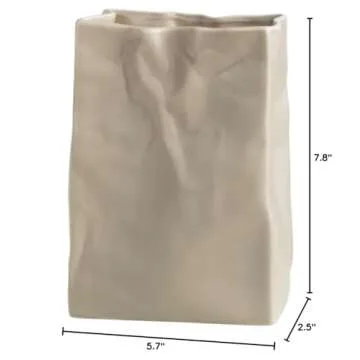 Crinkle Paper Bag Ceramic Vase - Coconut Café Design