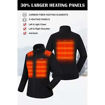 Venustas Women's Fleece Heated Jacket with Battery Pack 7.4V, Fleece Heated coat with YKK Zippers