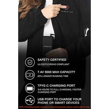 Venustas Women's Fleece Heated Jacket with Battery Pack 7.4V, Fleece Heated coat with YKK Zippers
