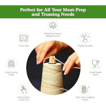 Regency Wraps Butchers Cooking Twine on Holder with Cutter, Heavy Duty, 500ft, 16 Ply, 2.4mm Food-Safe Cotton Kitchen String for Turkey Trussing, Meat Prep, Crafting