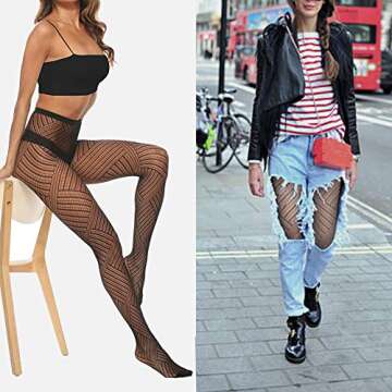 MANZI Womens Fishnet Tights Patterned Stockings 4 Styles Stretch Fishnets Panty Hose