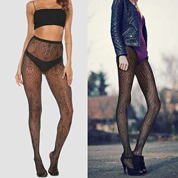MANZI Womens Fishnet Tights Patterned Stockings 4 Styles Stretch Fishnets Panty Hose