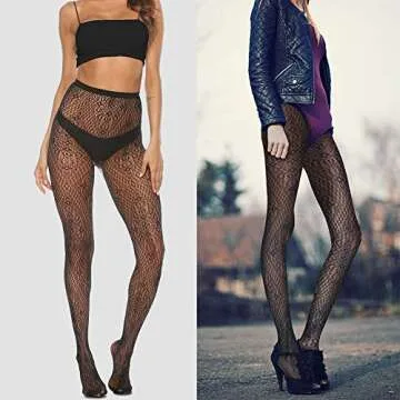 MANZI Womens Fishnet Tights Patterned Stockings 4 Styles Stretch Fishnets Panty Hose