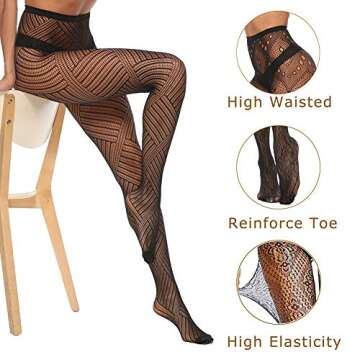 MANZI Womens Fishnet Tights Patterned Stockings 4 Styles Stretch Fishnets Panty Hose