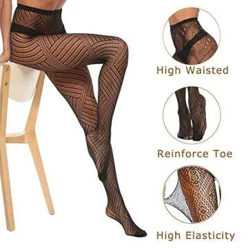 MANZI Womens Fishnet Tights Patterned Stockings 4 Styles Stretch Fishnets Panty Hose