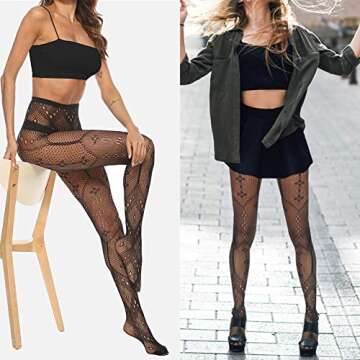 MANZI Womens Fishnet Tights Patterned Stockings 4 Styles Stretch Fishnets Panty Hose