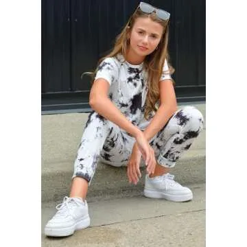 Arshiner Girls Hip Hop Clothes 2 Piece Tie Dye Outfits Street Dancewear Black&White 6/7