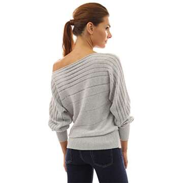 PattyBoutik Women On Off One Shoulder Semi-Sheer Sweater (Light Gray X-Small)
