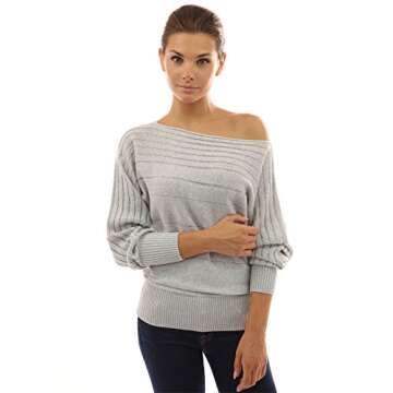 PattyBoutik Women On Off One Shoulder Semi-Sheer Sweater (Light Gray X-Small)