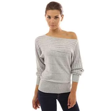 PattyBoutik Women On Off One Shoulder Semi-Sheer Sweater (Light Gray X-Small)