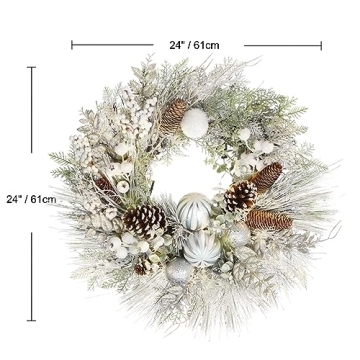 Briful 24" Snow Flocked Christmas Wreath for Front Door