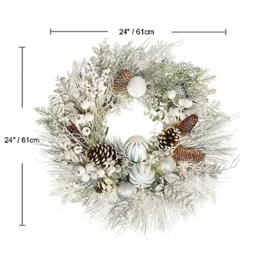 Briful 24" Snow Flocked Christmas Wreath for Front Door