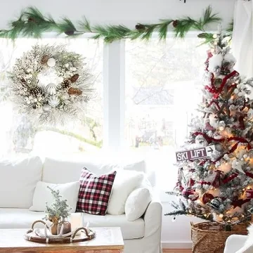 Briful 24" Snow Flocked Christmas Wreath for Front Door