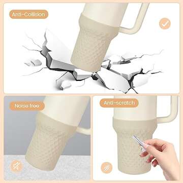 Thxbag Silicone Boot for Stanley Cup 40oz,Beige Boot Sleeve Cover Fit with Stanley H2.0 and Quencher Adventure Tumbler Accessories (Cream, 40 oz)