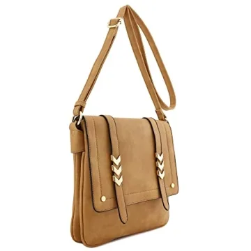 ALYSSA Double Compartment Large Flapover Crossbody Bag (Light Tan)