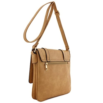 ALYSSA Double Compartment Large Flapover Crossbody Bag (Light Tan)
