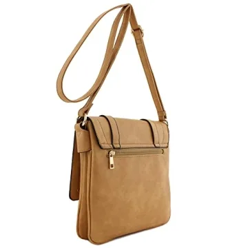ALYSSA Double Compartment Large Flapover Crossbody Bag (Light Tan)