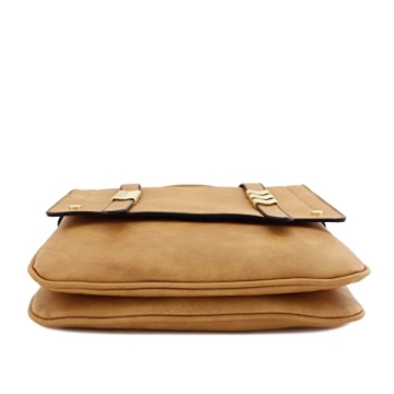 ALYSSA Double Compartment Large Flapover Crossbody Bag (Light Tan)