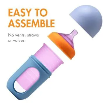 Boon Nursh Reusable Baby Bottle with Silicone Pouch Design Bundle - Stage 2 Medium Flow 8 Oz Baby Bottles, Silicone Straw Sippy Cup Conversion Lids for Nursh Bottles - 2 Count