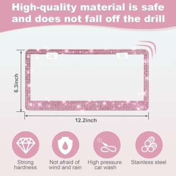 QUANQIUFEI 2 Pack Bling License Plate Frames for Women, Sparkly Rhinestone Diamond Car Accessories w...