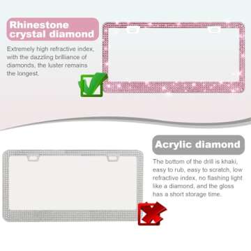 QUANQIUFEI 2 Pack Bling License Plate Frames for Women, Sparkly Rhinestone Diamond Car Accessories with Glitter Crystal Caps (Dark Pink)
