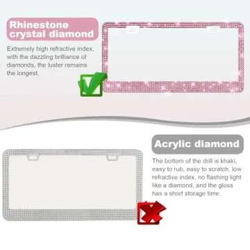 QUANQIUFEI 2 Pack Bling License Plate Frames for Women, Sparkly Rhinestone Diamond Car Accessories with Glitter Crystal Caps (Dark Pink)