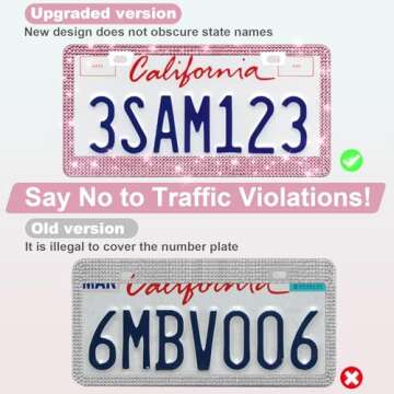 QUANQIUFEI 2 Pack Bling License Plate Frames for Women, Sparkly Rhinestone Diamond Car Accessories with Glitter Crystal Caps (Dark Pink)