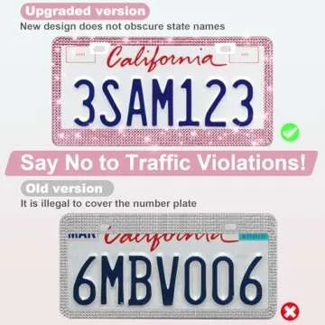 QUANQIUFEI 2 Pack Bling License Plate Frames for Women, Sparkly Rhinestone Diamond Car Accessories with Glitter Crystal Caps (Dark Pink)