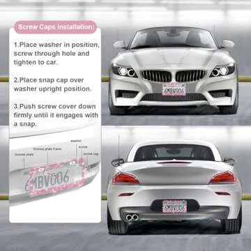 QUANQIUFEI 2 Pack Bling License Plate Frames for Women, Sparkly Rhinestone Diamond Car Accessories with Glitter Crystal Caps (Dark Pink)