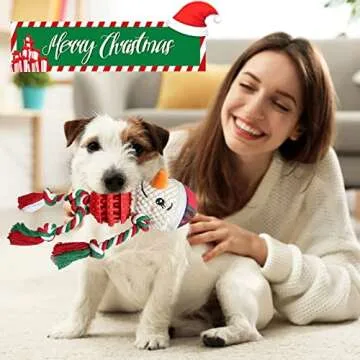 Chngeary Dog Christmas Toys for Small Medium Large Dogs, Squeaky Plush Dog Toys + Interactive Dog Toys + Dog Rope Toys Multi Function Cute Snowman Puppy Toys for Christmas