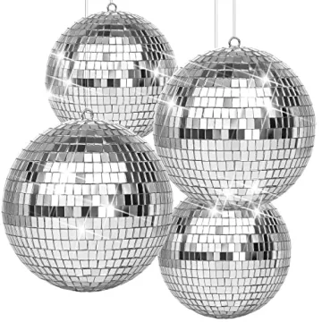 CHENGU 4 Pack Large Disco Ball Silver Hanging Reflective Mirror Ball Ornament for Party Holiday Wedd...