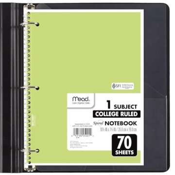 Mead Spiral Notebooks, 6 Pack, 1-Subject, College Ruled Paper, 8" x 10-1/2", 70 Sheets, Assorted Pastel Colors (830049)
