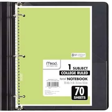 Mead Spiral Notebooks, 6 Pack, 1-Subject, College Ruled Paper, 8" x 10-1/2", 70 Sheets, Assorted Pastel Colors (830049)