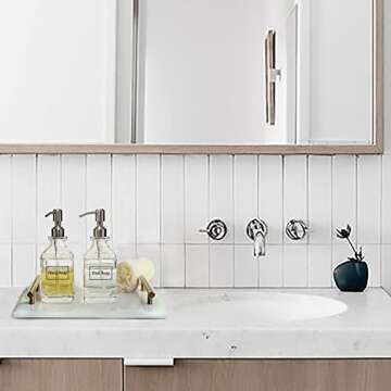 JASAI Antique Design Soap Dispenser with Rust Proof 304 Stainless Steel Pump, Refillable Clear Glass Soap Dispenser with 10Pcs Clear Stickers, Premium Kitchen & Bathroom Soap Dispenser