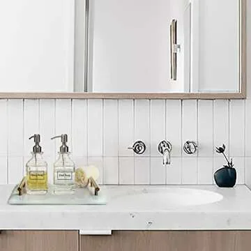 JASAI Antique Design Soap Dispenser with Rust Proof 304 Stainless Steel Pump, Refillable Clear Glass Soap Dispenser with 10Pcs Clear Stickers, Premium Kitchen & Bathroom Soap Dispenser