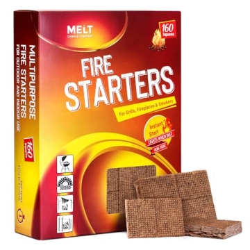 Fire Starter Squares, 160 pcs - Fire Starters for Campfires, Grill, Outdoor Fire Pit, Fireplace, BBQ...