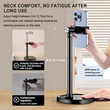 furnyaer Adjustable Cell Phone Stand - Sturdy Aluminum Alloy Desk Phone Holder for 3.5"-7.0" Devices, 360°Rotation & 180° Tilt Range, Perfect for Video Calls and Recording